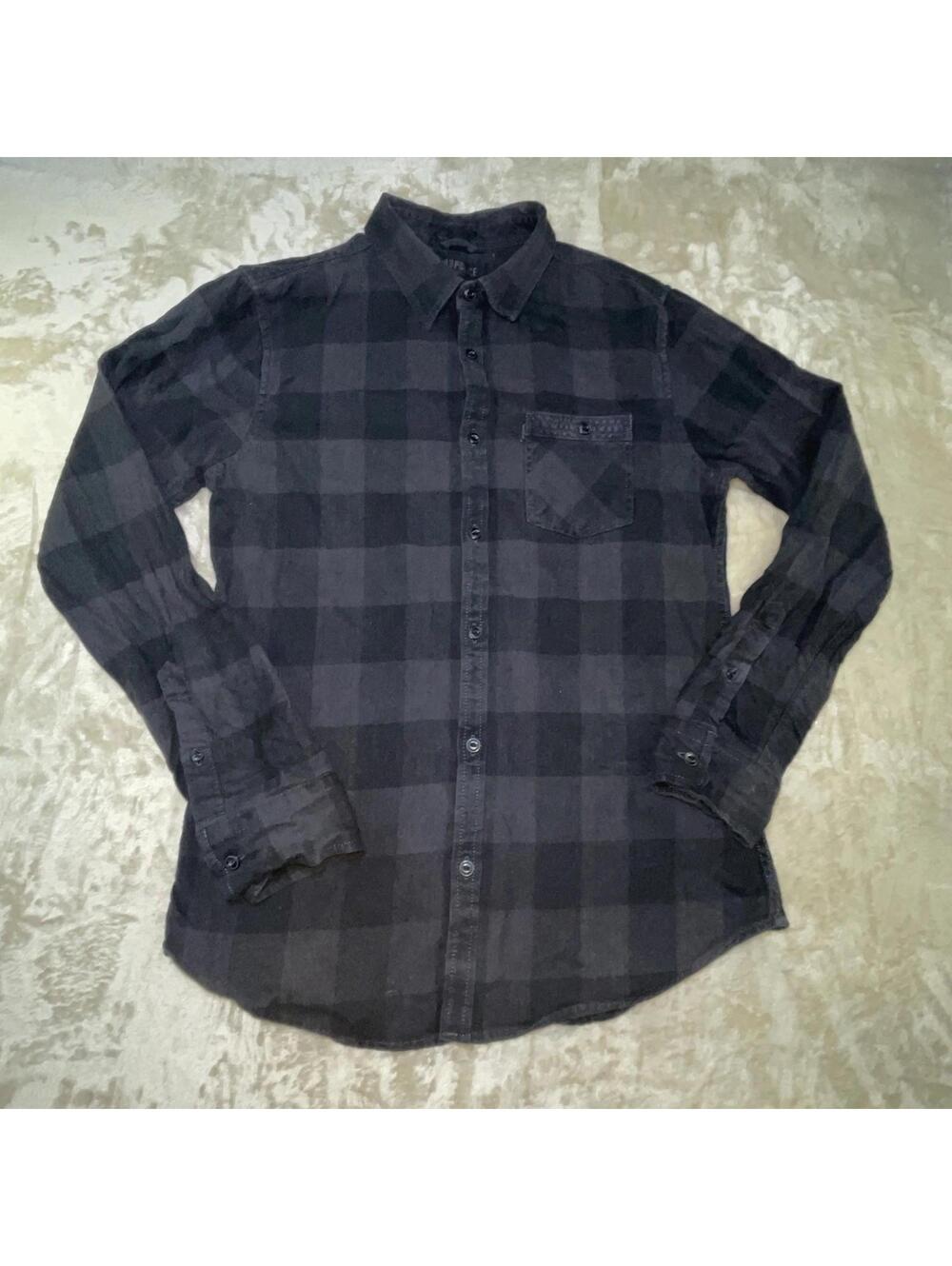 883 Police Mens Checkered Flannel Long Sleeve Button Shirt Sz M Black/Gray EUC